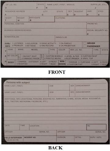 LAPD Field Interview (FI) Cards NR21240jl - LAPD Online